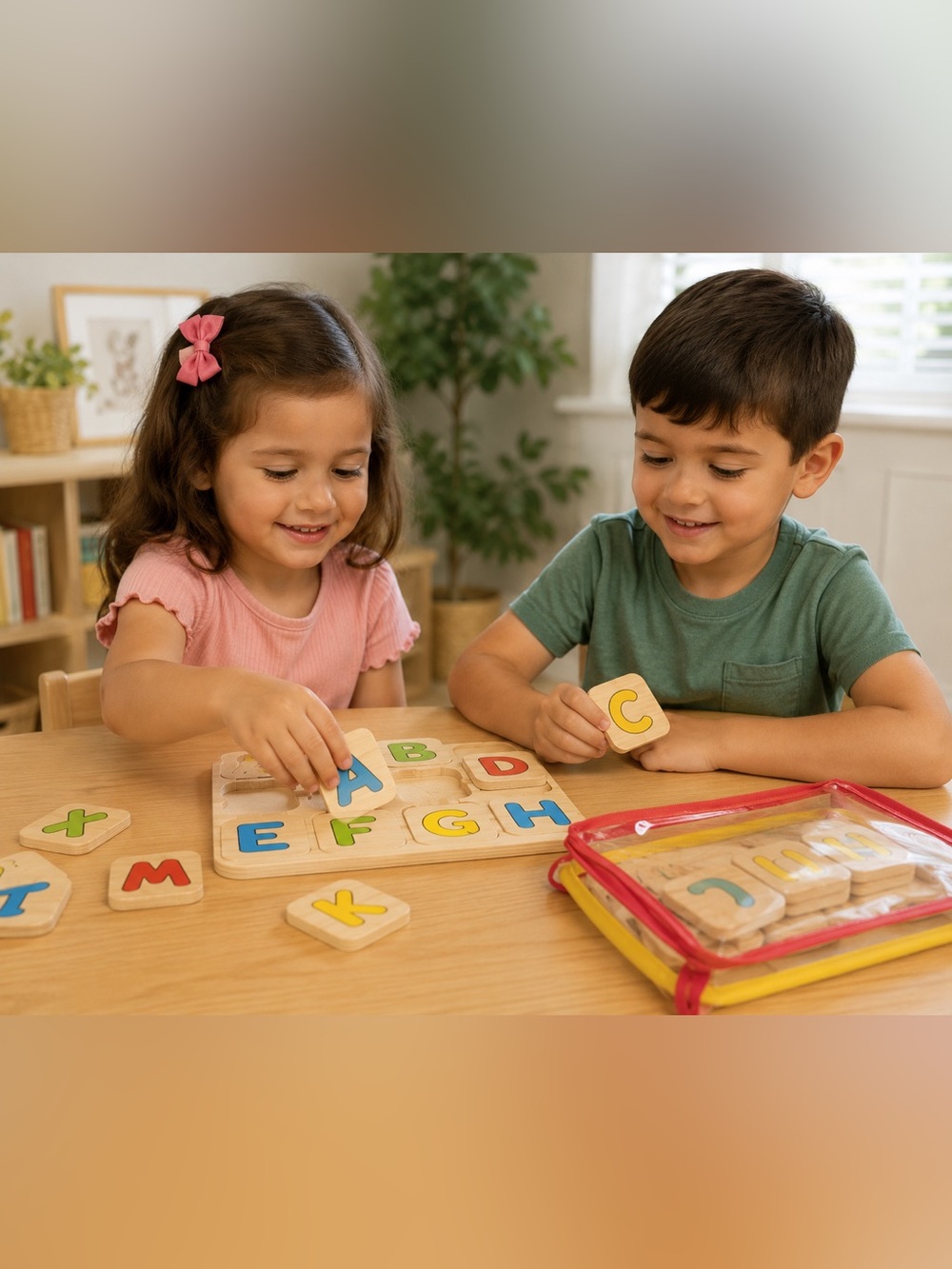 Melissa & Doug Wooden Puzzle Set & Red and Yellow Zip Pouch With Letters